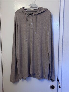Michael Kors Men's Light Gray Hooded Henley Sweatshirt